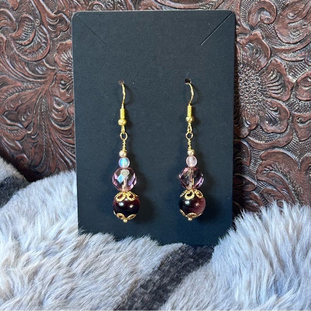 Handcrafted elegant art glass crystal drop earrings